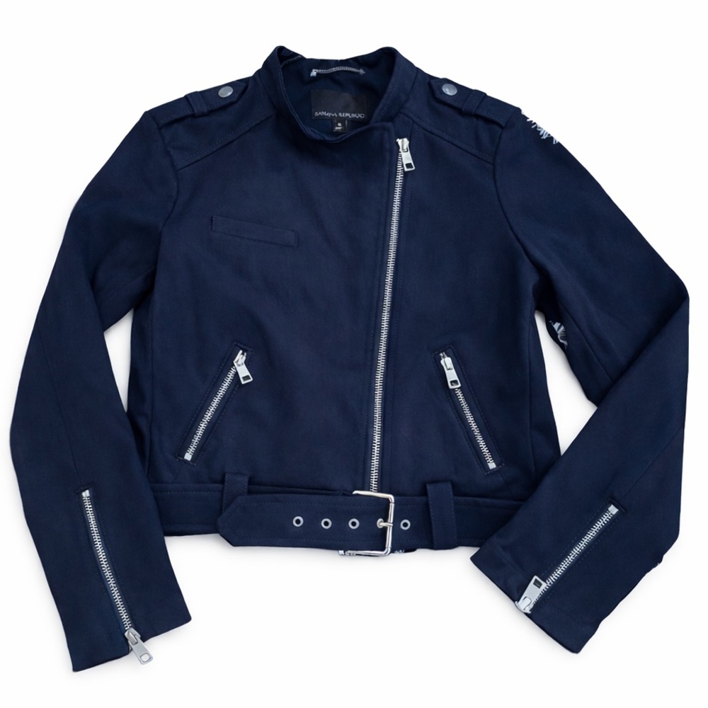 Banana Republic Vegan Suede Moto Jacket Dark Blue Women’s Size Small NWT Spring